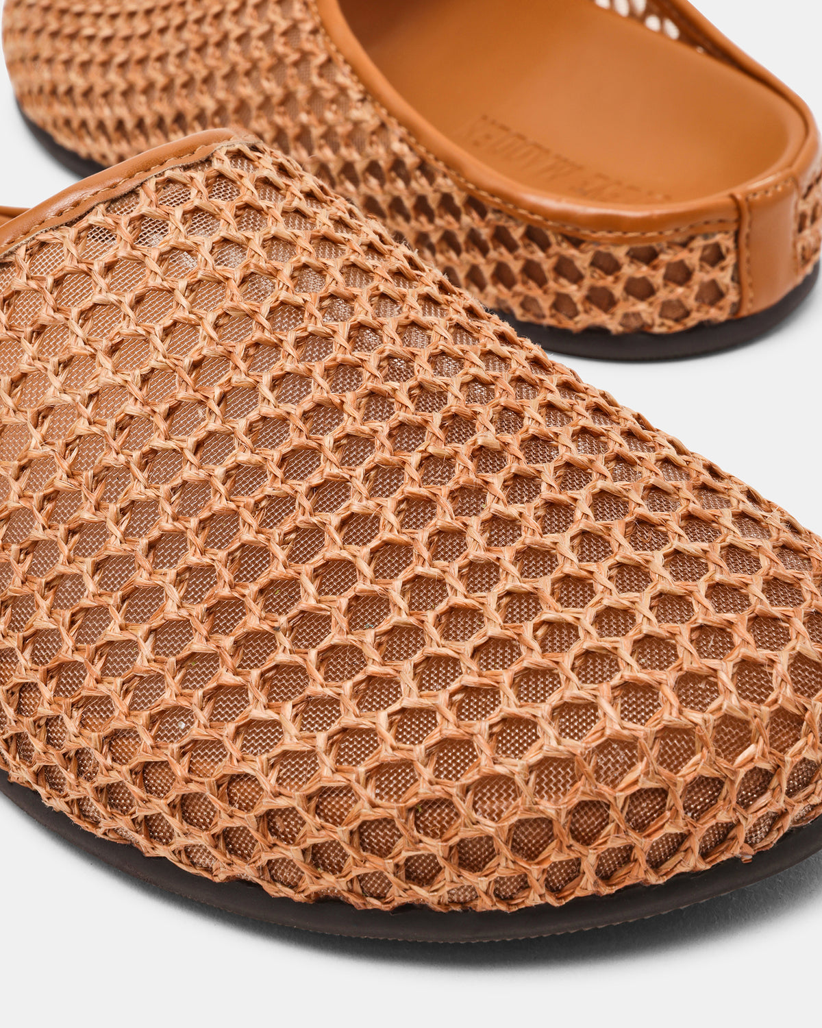 FERN Tan Raffia Mesh Mule Slip-On Round-Toe Women's Flat - Steve Madden