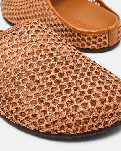 FERN Tan Raffia Mesh Mule Slip-On Round-Toe Women's Flat - Steve Madden