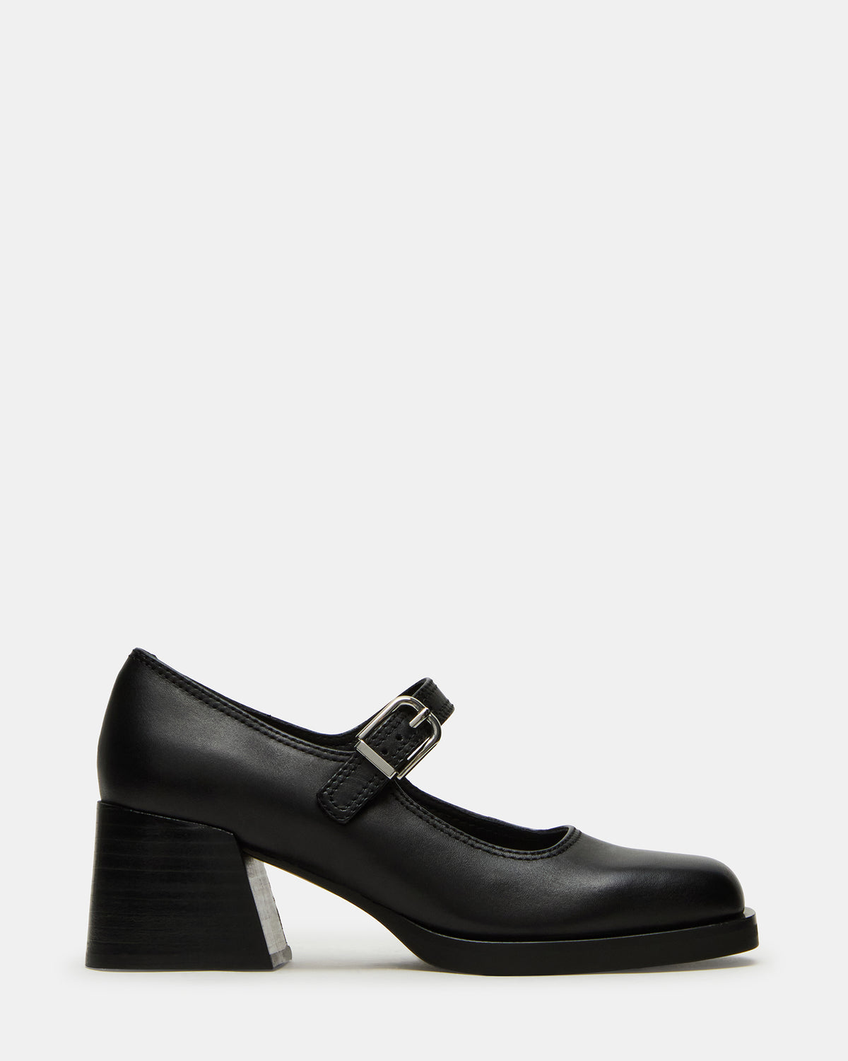 LISBON Black Leather Square-Toe Mary Jane Women's Loafer - Steve Madden