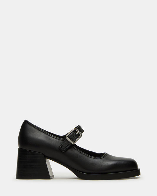 LISBON Black Leather Square-Toe Mary Jane Women's Loafer - Steve Madden