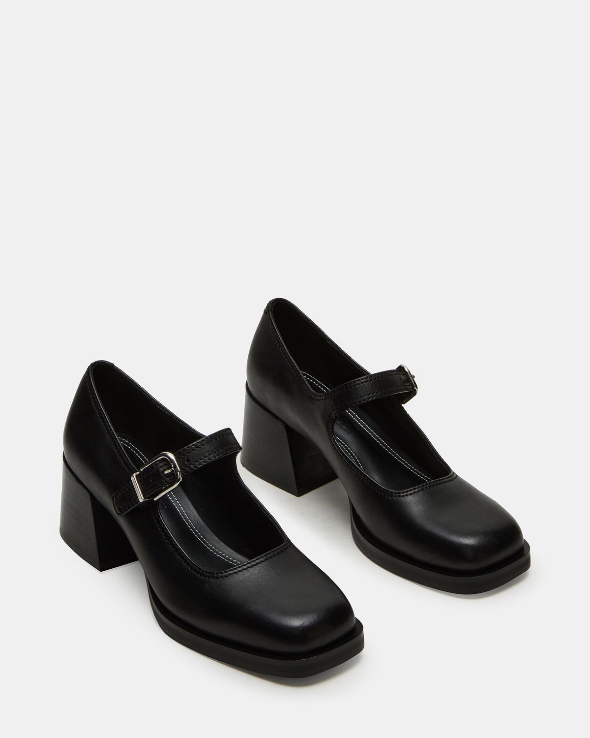 LISBON Black Leather Square-Toe Mary Jane Women's Loafer - Steve Madden