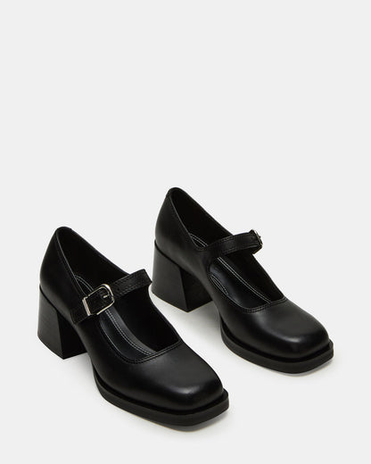 LISBON Black Leather Square-Toe Mary Jane Women's Loafer - Steve Madden
