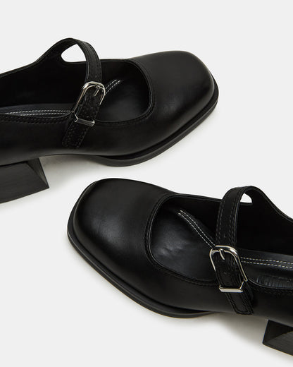 LISBON Black Leather Square-Toe Mary Jane Women's Loafer - Steve Madden