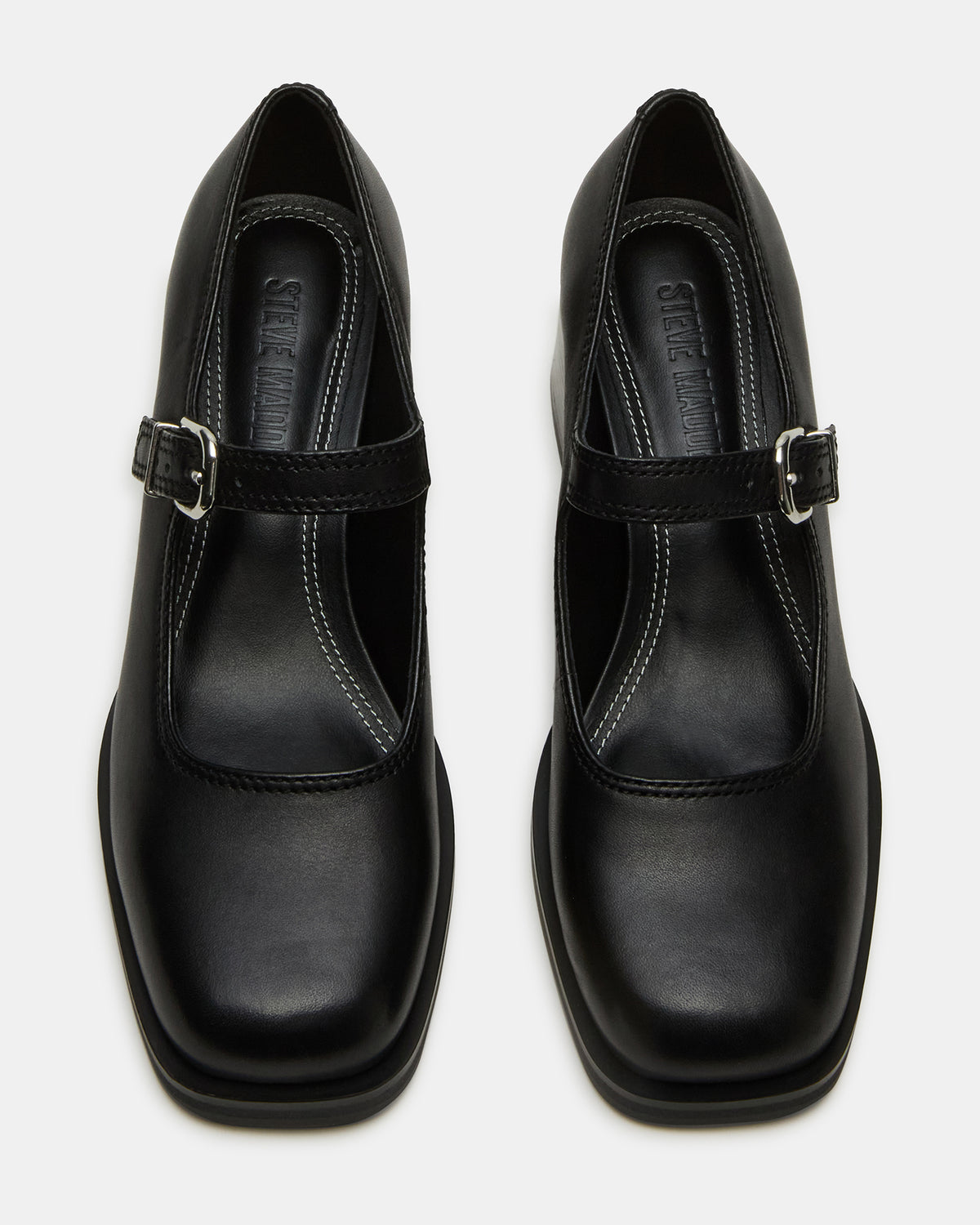 LISBON Black Leather Square-Toe Mary Jane Women's Loafer - Steve Madden