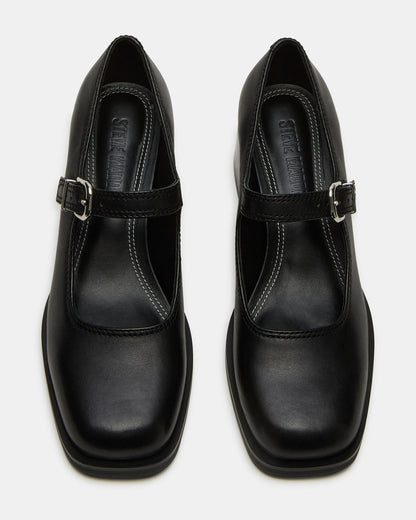 LISBON Black Leather Square-Toe Mary Jane Women's Loafer - Steve Madden