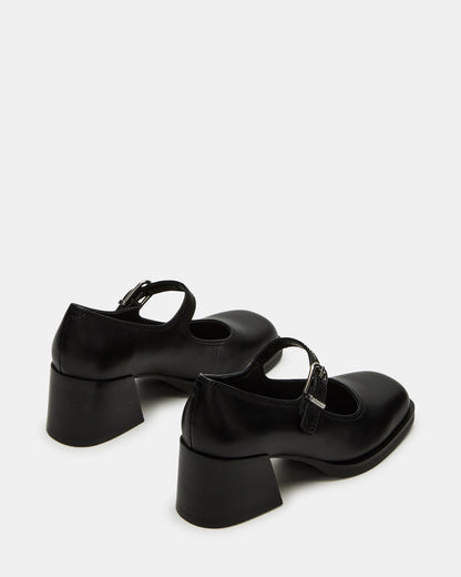 LISBON Black Leather Square-Toe Mary Jane Women's Loafer - Steve Madden