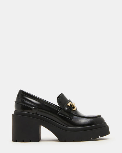 LAZRA Black Platform Lug Block Heel Women's Loafer - Steve Madden