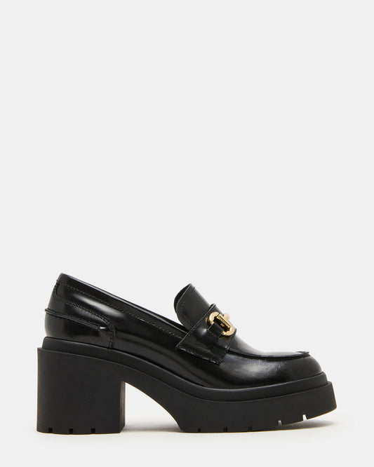 LAZRA Black Platform Lug Block Heel Women's Loafer - Steve Madden