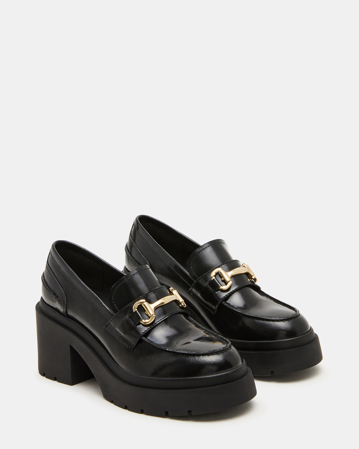 LAZRA Black Platform Lug Block Heel Women's Loafer - Steve Madden