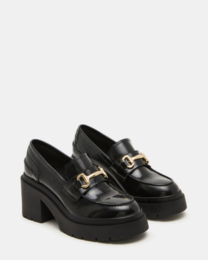LAZRA Black Platform Lug Block Heel Women's Loafer - Steve Madden