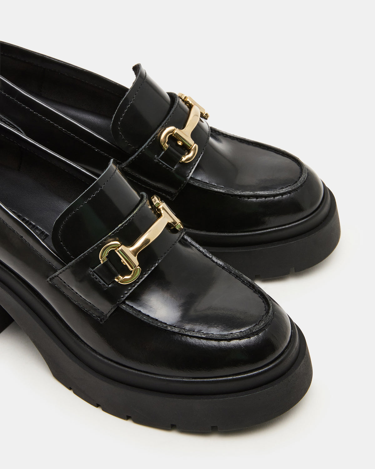 LAZRA Black Platform Lug Block Heel Women's Loafer - Steve Madden