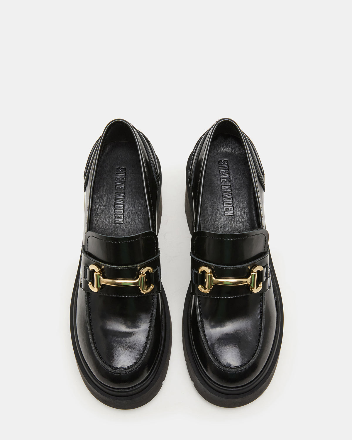 LAZRA Black Platform Lug Block Heel Women's Loafer - Steve Madden