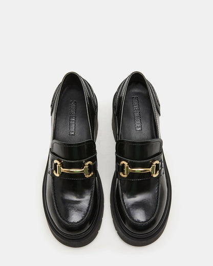 LAZRA Black Platform Lug Block Heel Women's Loafer - Steve Madden