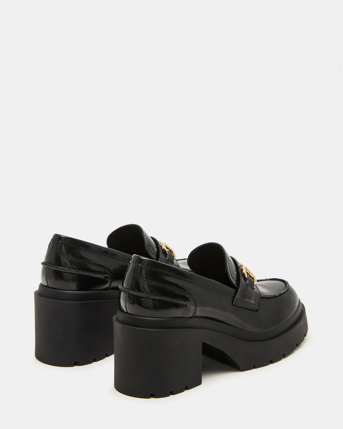 LAZRA Black Platform Lug Block Heel Women's Loafer - Steve Madden