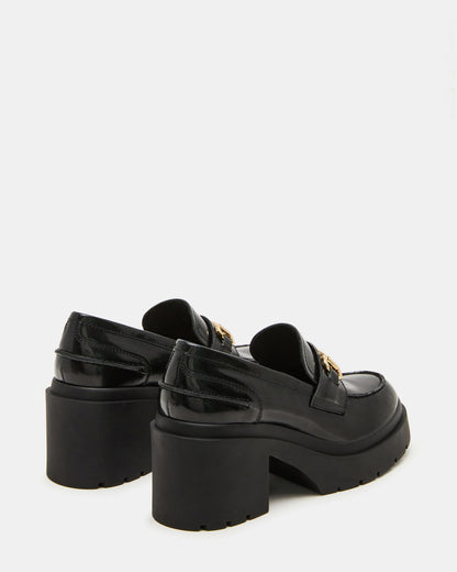 LAZRA Black Platform Lug Block Heel Women's Loafer - Steve Madden