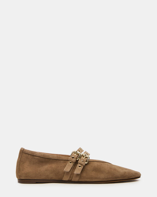 LYDIA Taupe Suede Square-Toe Mary Jane Ballet Women's Flat - Steve Madden