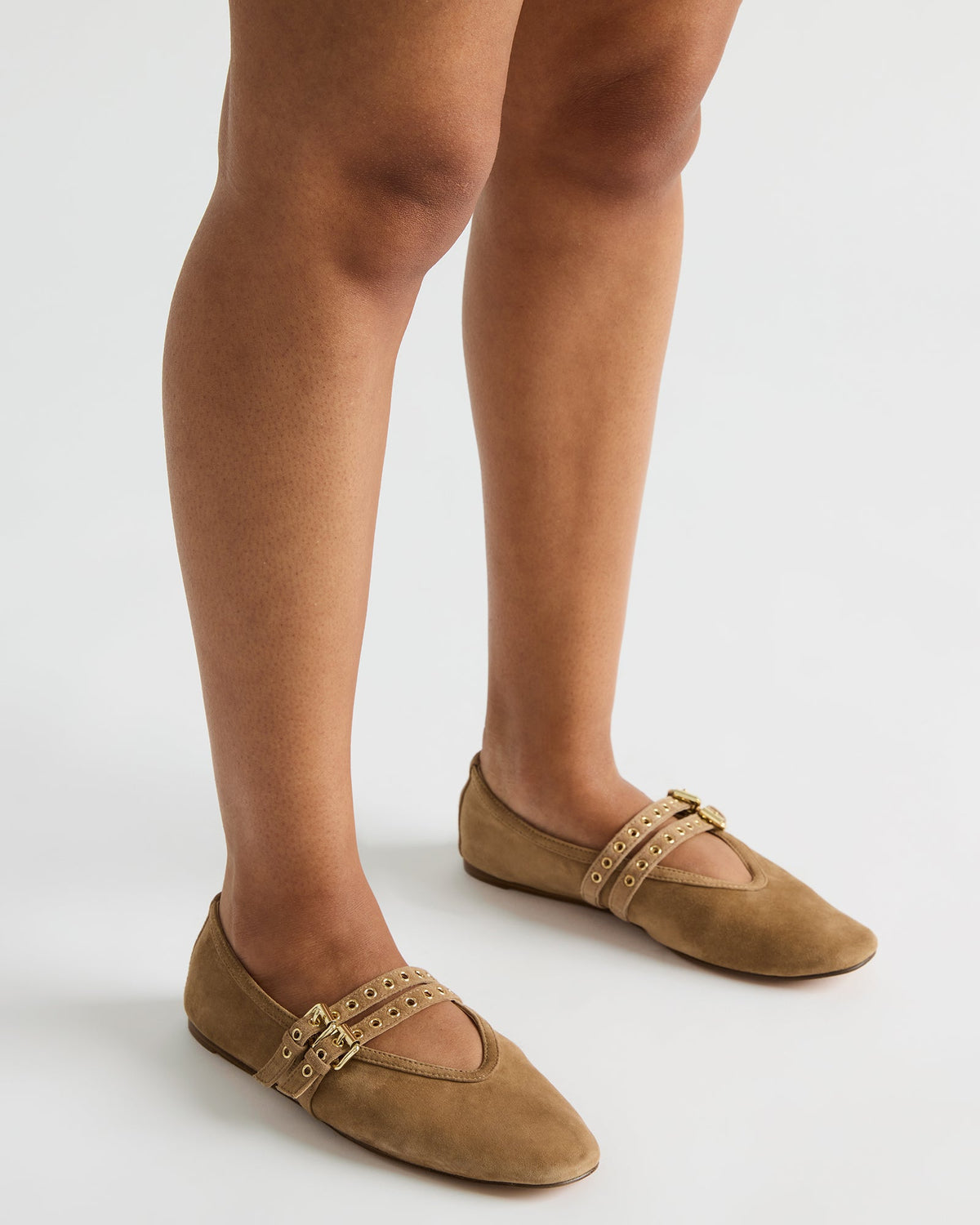 LYDIA Taupe Suede Square-Toe Mary Jane Ballet Women's Flat - Steve Madden