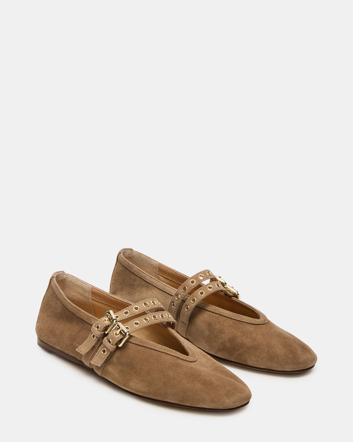 LYDIA Taupe Suede Square-Toe Mary Jane Ballet Women's Flat - Steve Madden