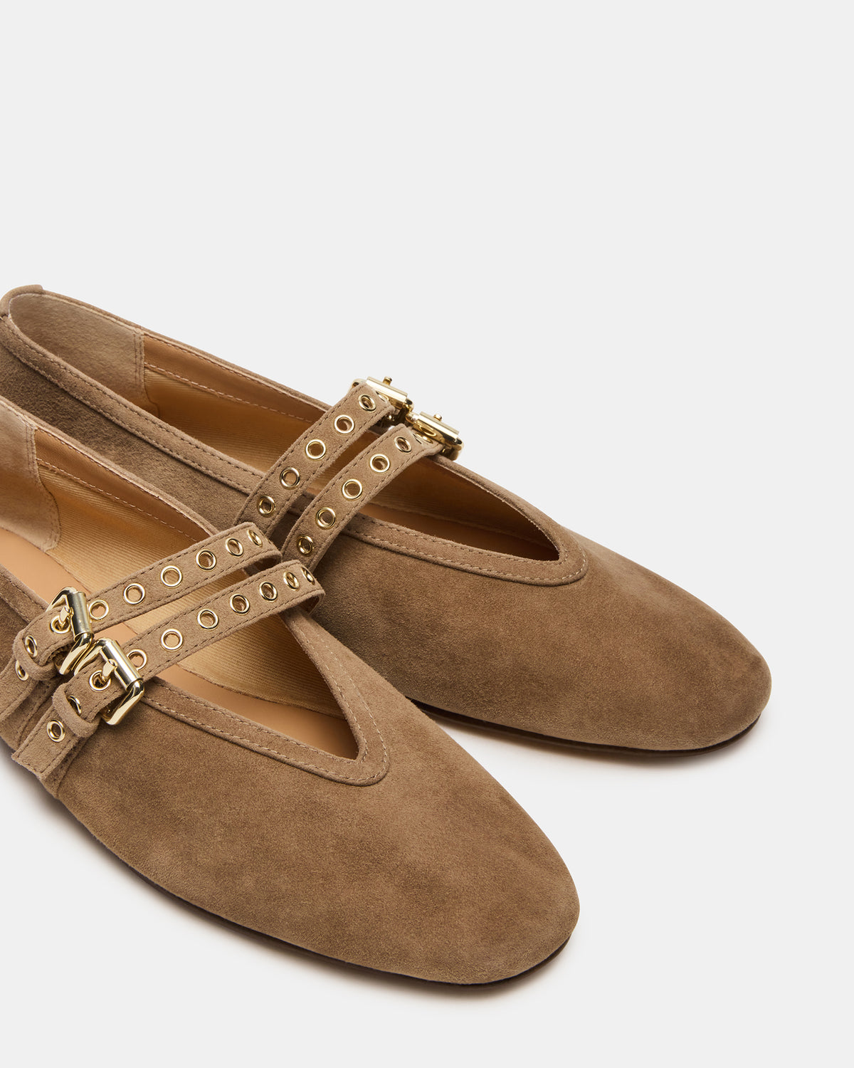 LYDIA Taupe Suede Square-Toe Mary Jane Ballet Women's Flat - Steve Madden