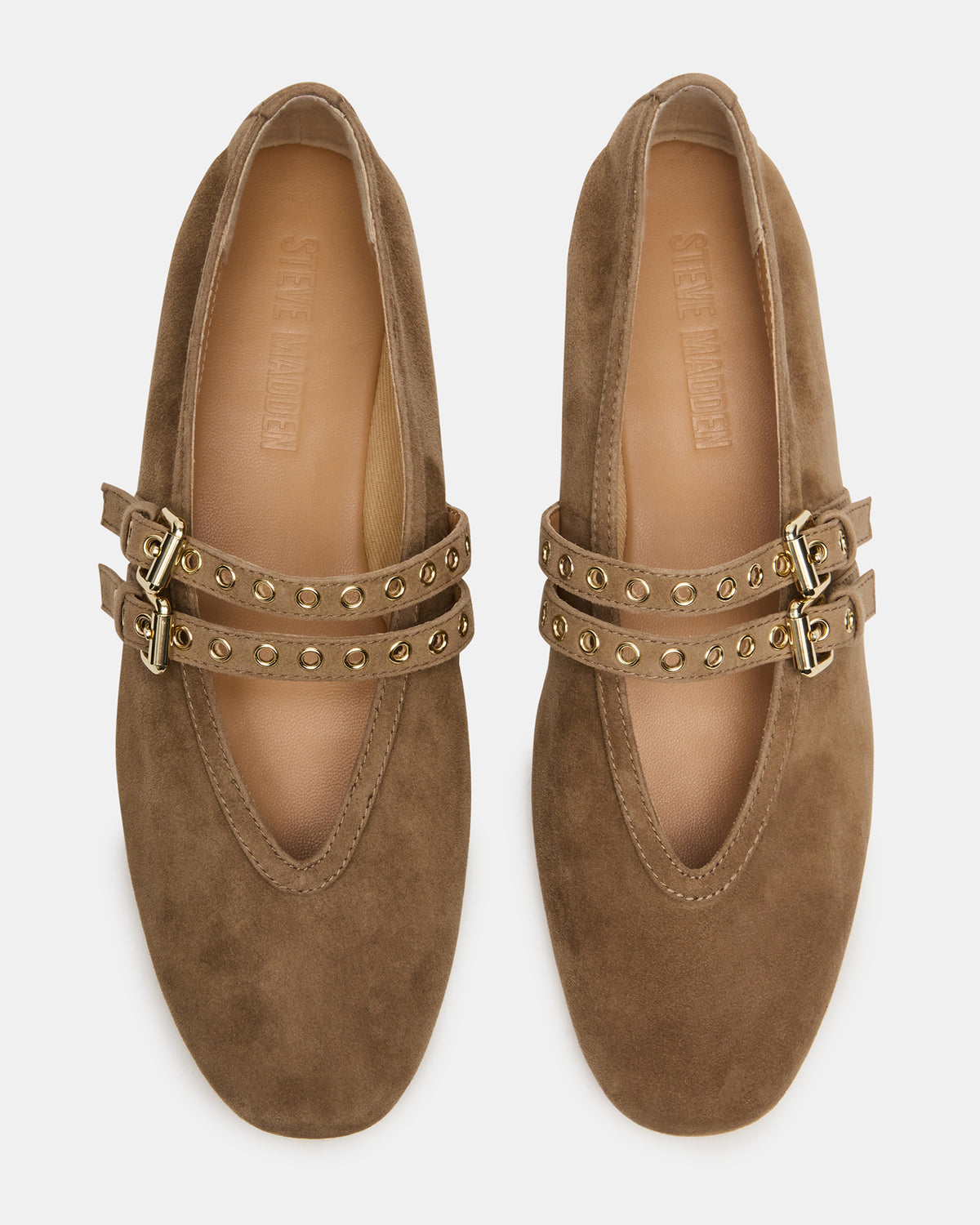 LYDIA Taupe Suede Square-Toe Mary Jane Ballet Women's Flat - Steve Madden