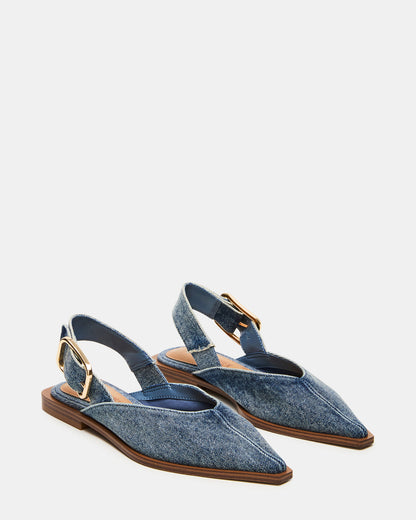 SHAY Denim Fabric Pointed-Toe Slingback Ballet Women's Flat - Steve Madden