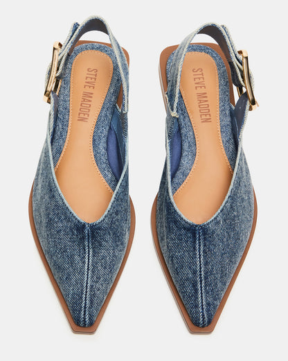 SHAY Denim Fabric Pointed-Toe Slingback Ballet Women's Flat - Steve Madden