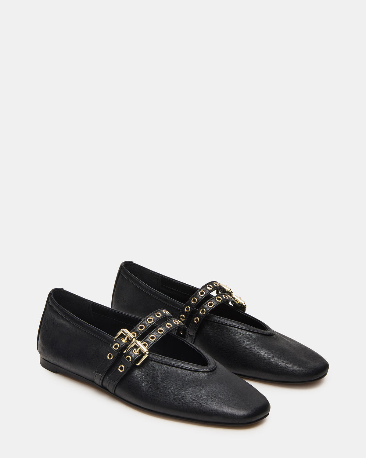 LYDIA Black Leather Square-Toe Mary Jane Ballet Women's Flat - Steve Madden