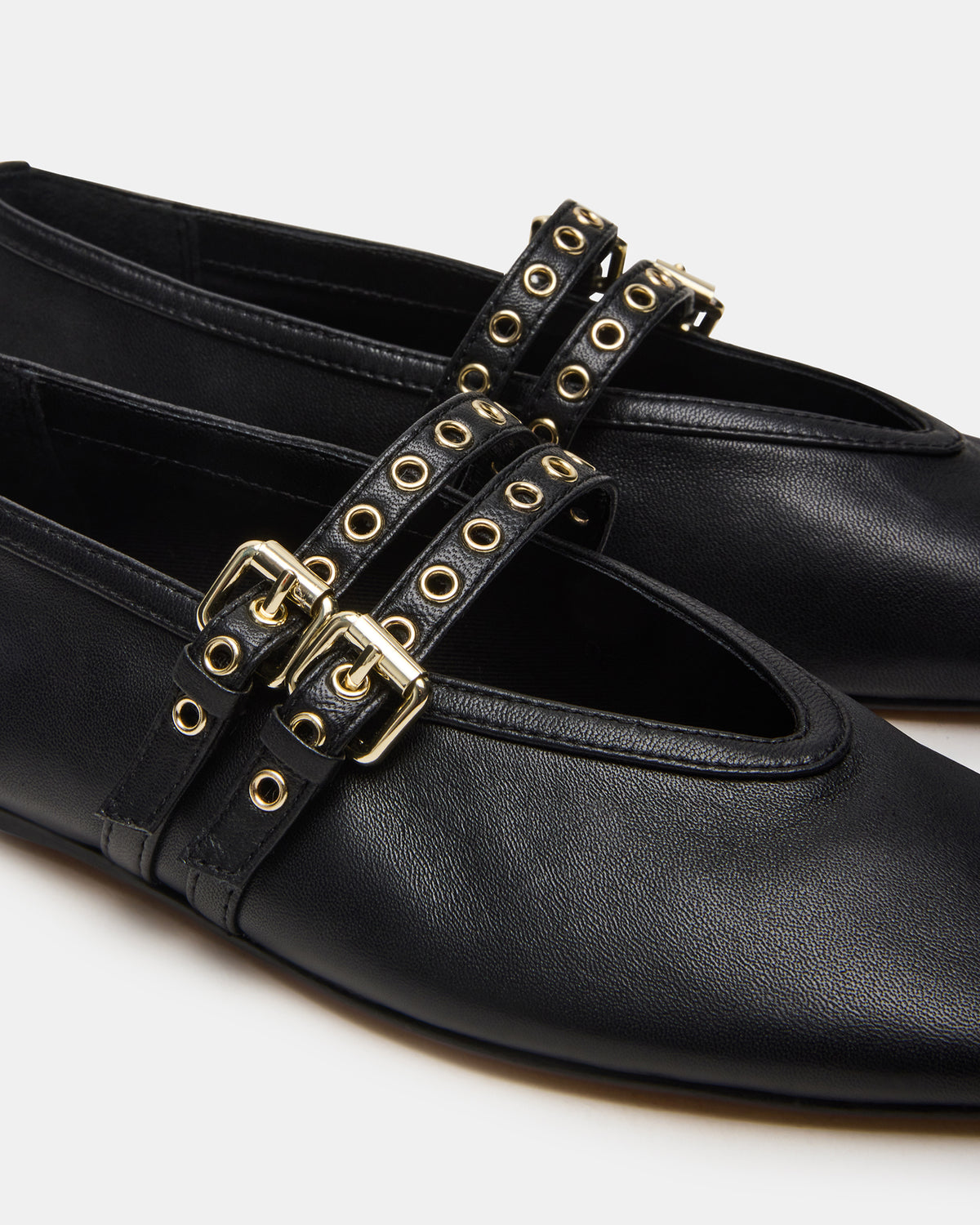 LYDIA Black Leather Square-Toe Mary Jane Ballet Women's Flat - Steve Madden