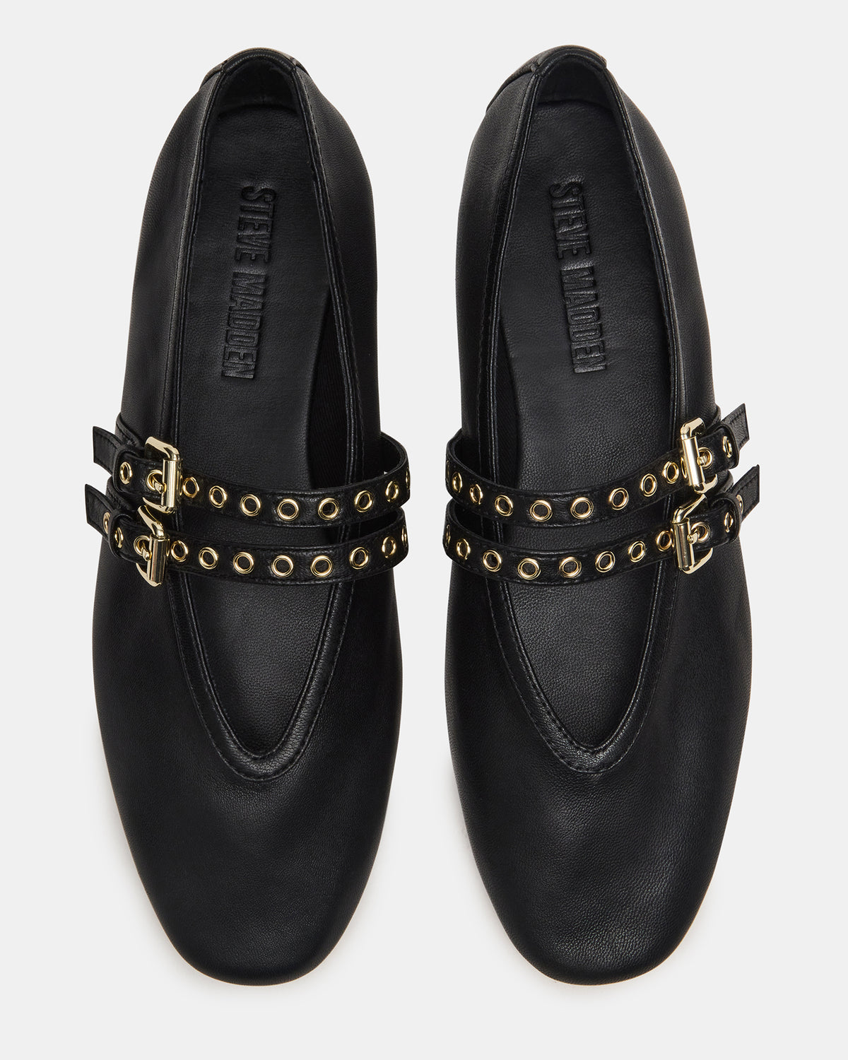 LYDIA Black Leather Square-Toe Mary Jane Ballet Women's Flat - Steve Madden