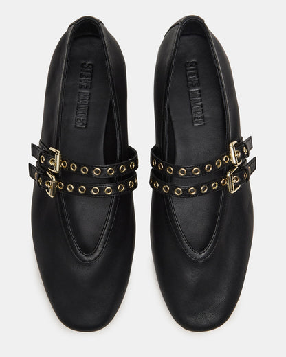 LYDIA Black Leather Square-Toe Mary Jane Ballet Women's Flat - Steve Madden