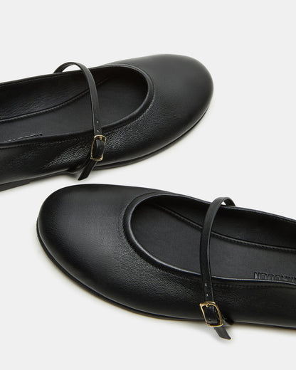 BESETTE Black Leather Mary Jane Ballet Women's Flat - Steve Madden