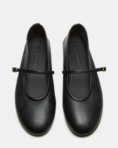 BESETTE Black Leather Mary Jane Ballet Women's Flat - Steve Madden