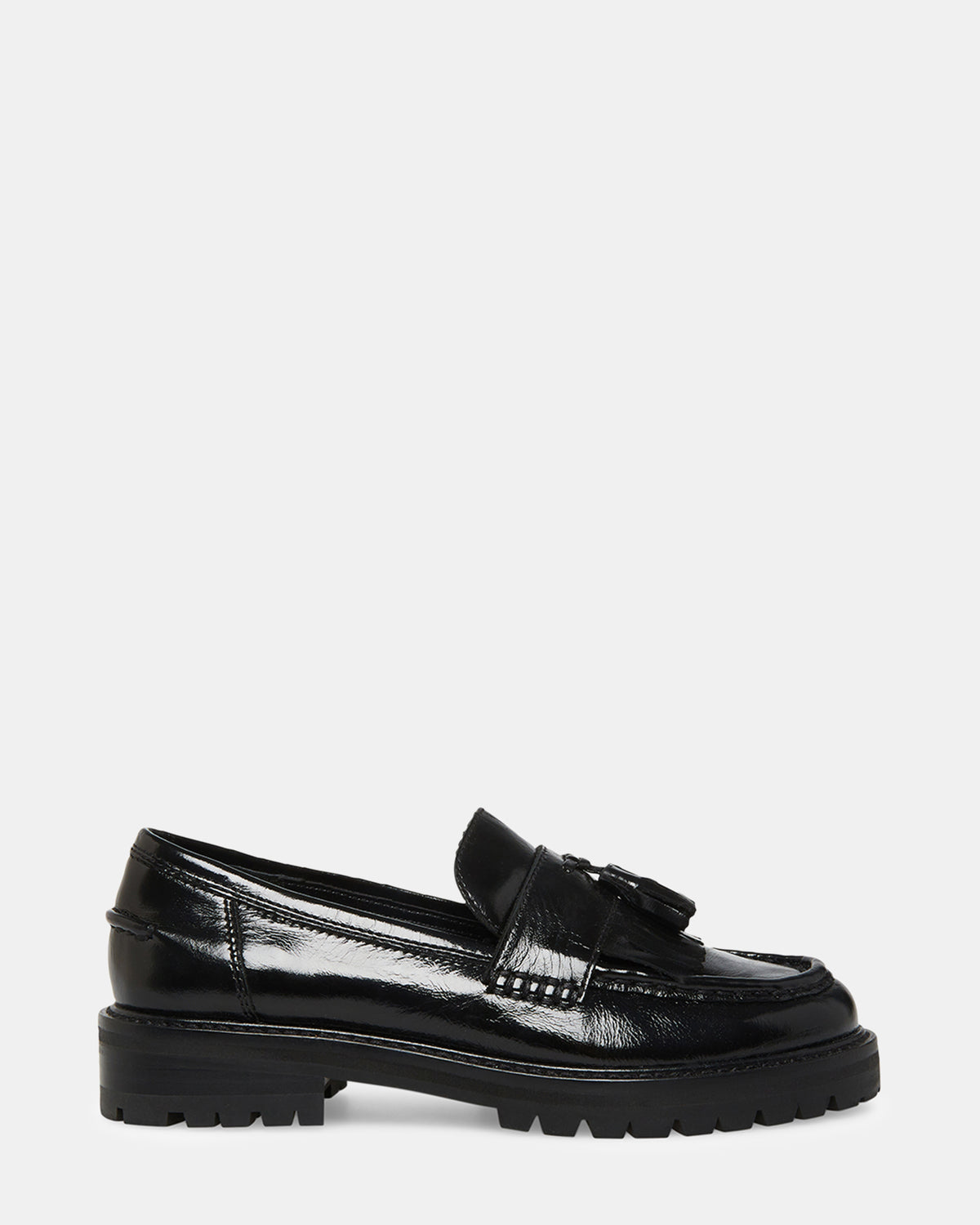 MINKA Black Leather Women's Platform Lug Sole Loafer - Steve Madden
