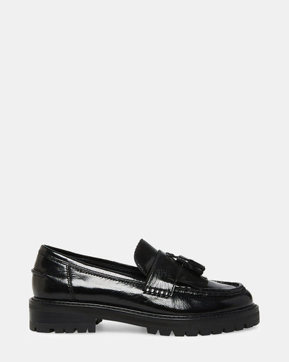 MINKA Black Leather Women's Platform Lug Sole Loafer - Steve Madden