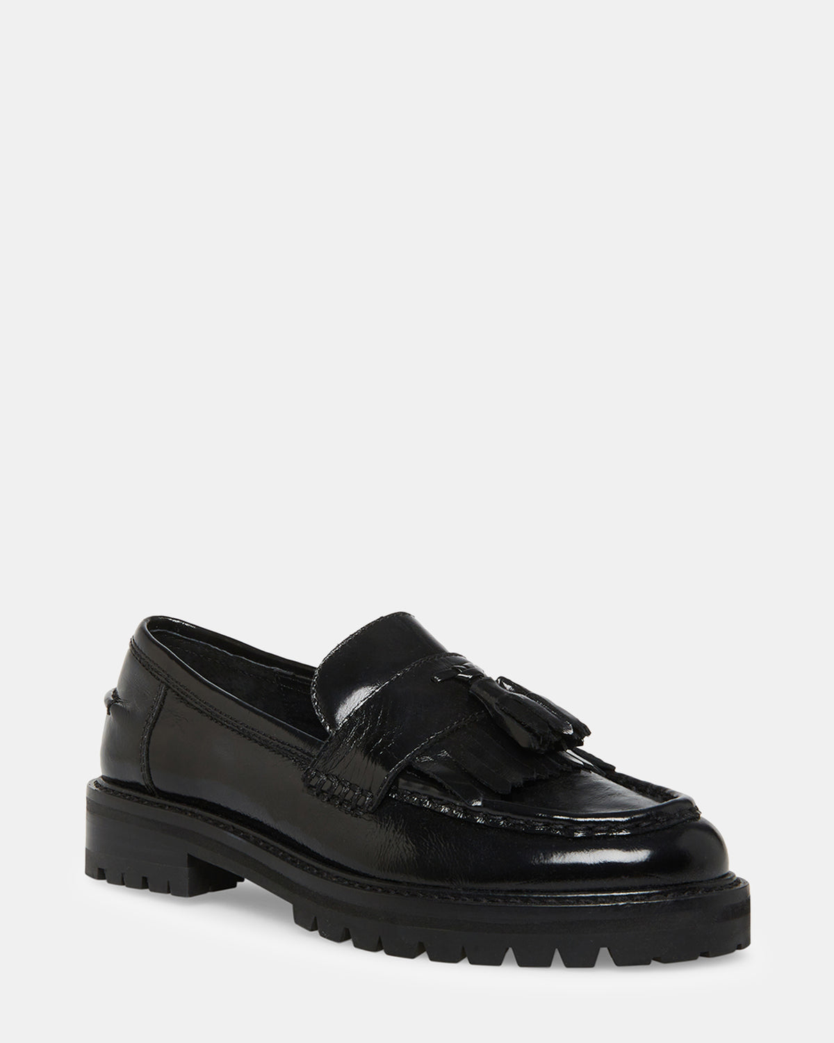 MINKA Black Leather Women's Platform Lug Sole Loafer - Steve Madden