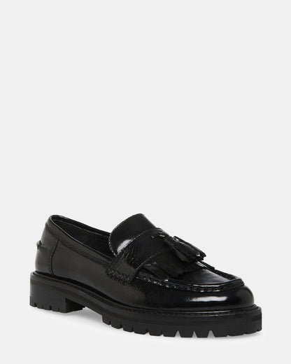 MINKA Black Leather Women's Platform Lug Sole Loafer - Steve Madden