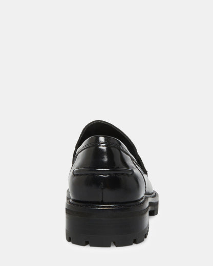 MINKA Black Leather Women's Platform Lug Sole Loafer - Steve Madden