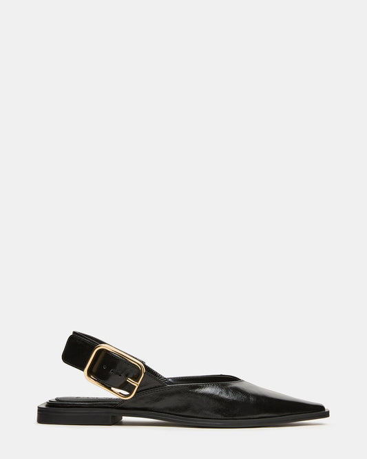 SHAY Black Leather Pointed-Toe Slingback Ballet Women's Flat - Steve Madden