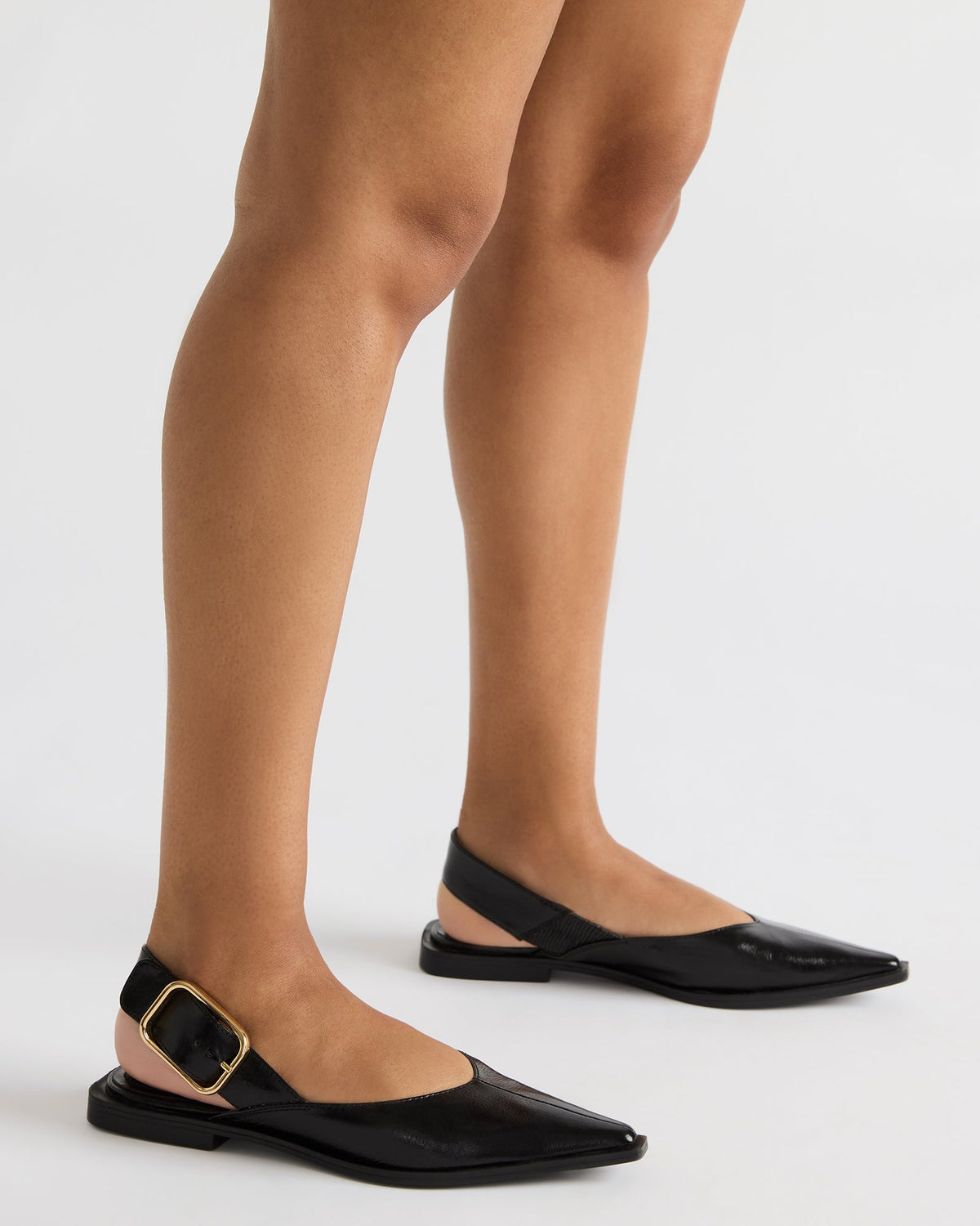 SHAY Black Leather Pointed-Toe Slingback Ballet Women's Flat - Steve Madden