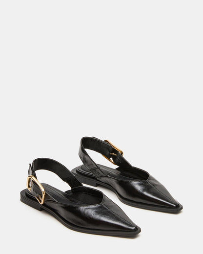 SHAY Black Leather Pointed-Toe Slingback Ballet Women's Flat - Steve Madden