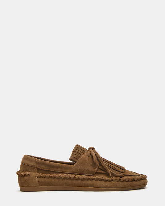 SAMUAL Chestnut Suede Fringe Boat Women's Loafer - Steve Madden