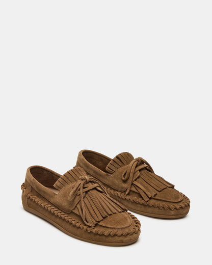 SAMUAL Chestnut Suede Fringe Boat Women's Loafer - Steve Madden