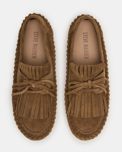 SAMUAL Chestnut Suede Fringe Boat Women's Loafer - Steve Madden