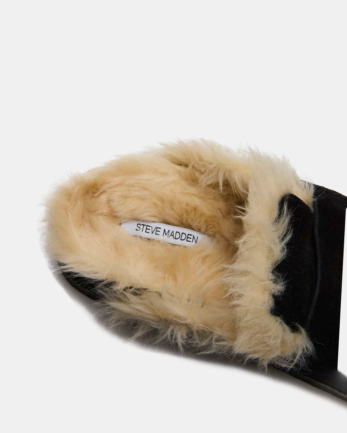 TOBIN Faux Fur Black Suede Slip-On Mule Women's Flat - Steve Madden