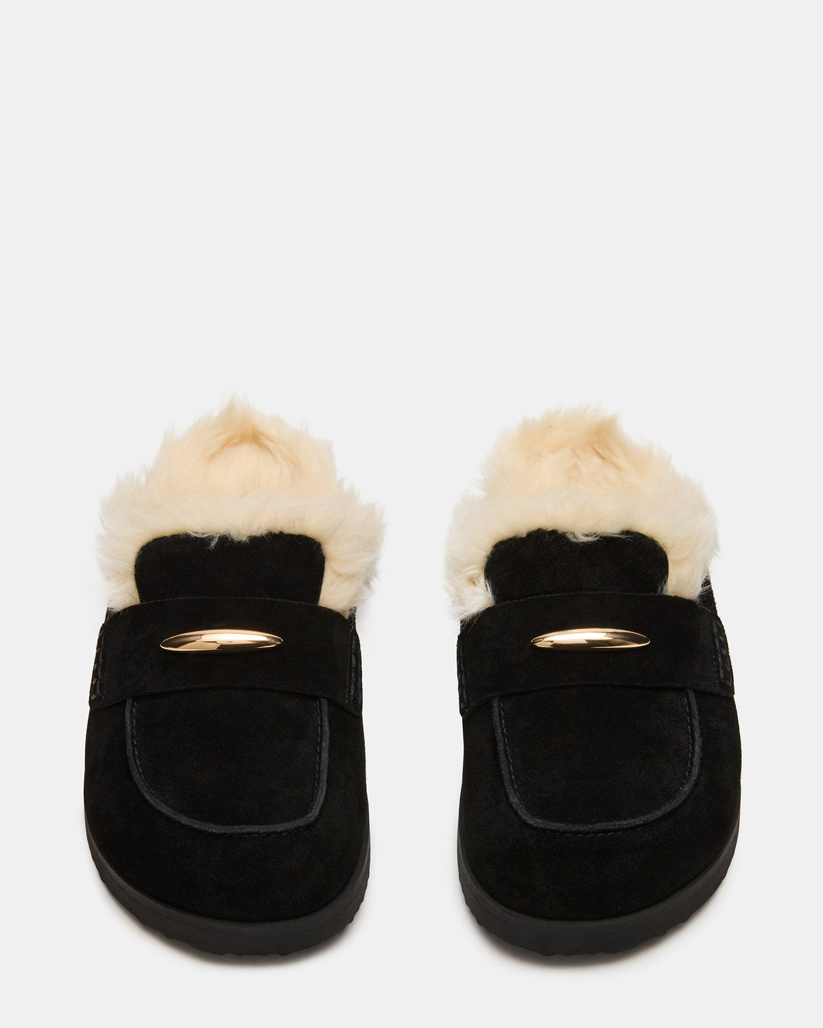 TOBIN Faux Fur Black Suede Slip-On Mule Women's Flat - Steve Madden