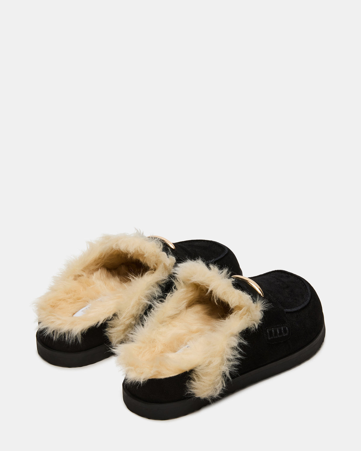 TOBIN Faux Fur Black Suede Slip-On Mule Women's Flat - Steve Madden