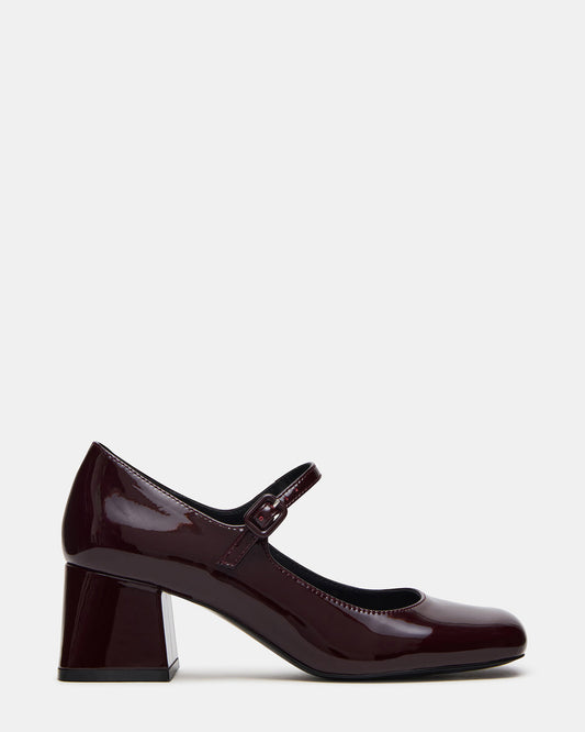 DARCEY Wine Patent Square-Toe Mary Jane Block Heel Women's Loafer - Steve Madden