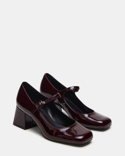 DARCEY Wine Patent Square-Toe Mary Jane Block Heel Women's Loafer - Steve Madden