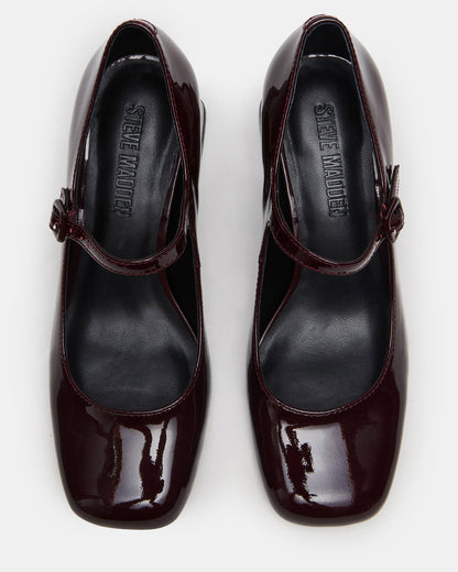 DARCEY Wine Patent Square-Toe Mary Jane Block Heel Women's Loafer - Steve Madden