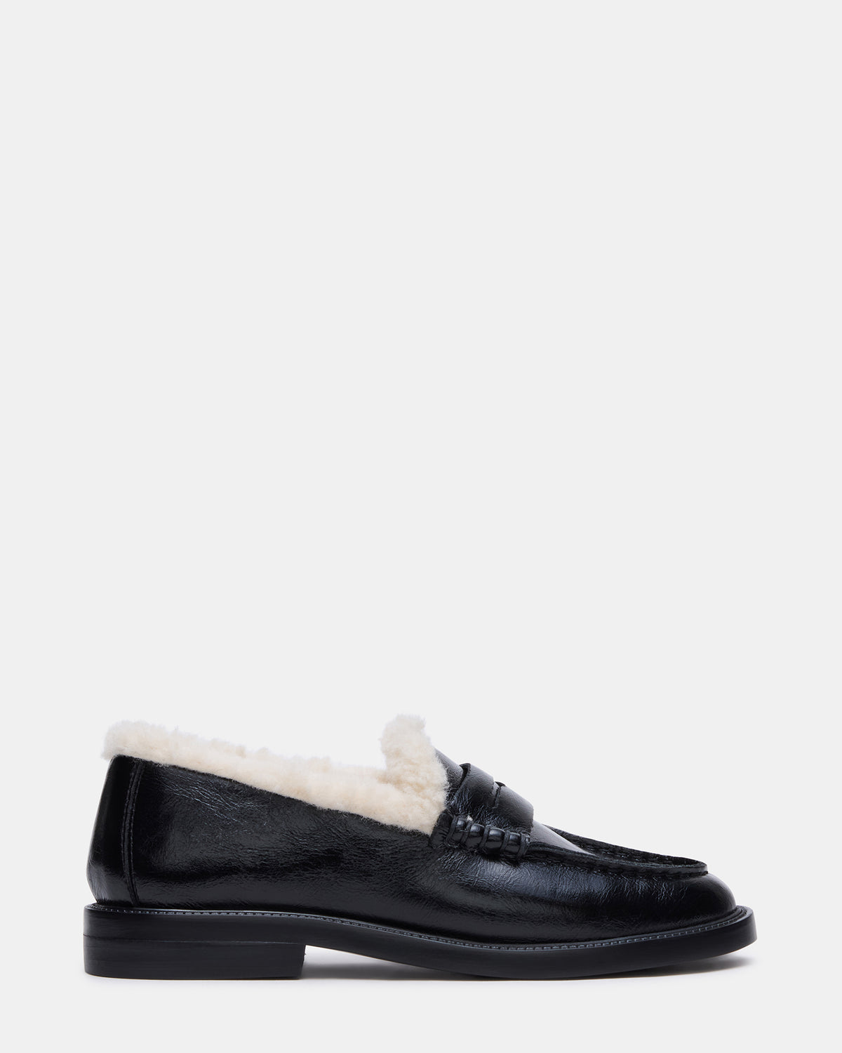 MADISON Faux Fur Black Leather Women's Penny Loafer - Steve Madden